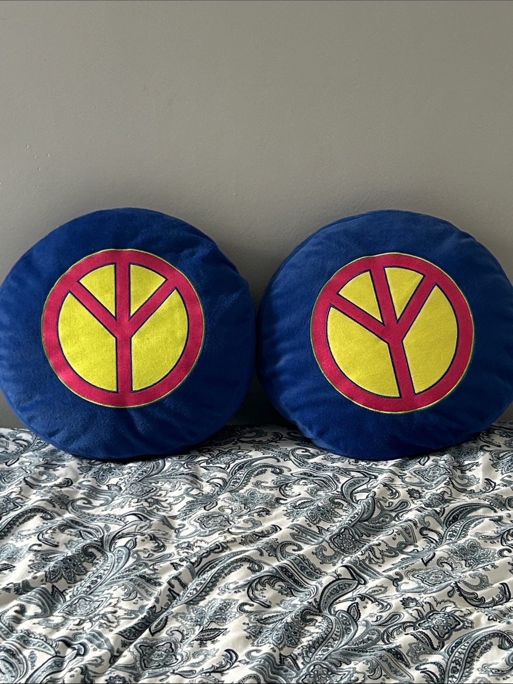 Blue Round Peace Symbol Throw Pillows - Unbranded -embroidered appliqué
